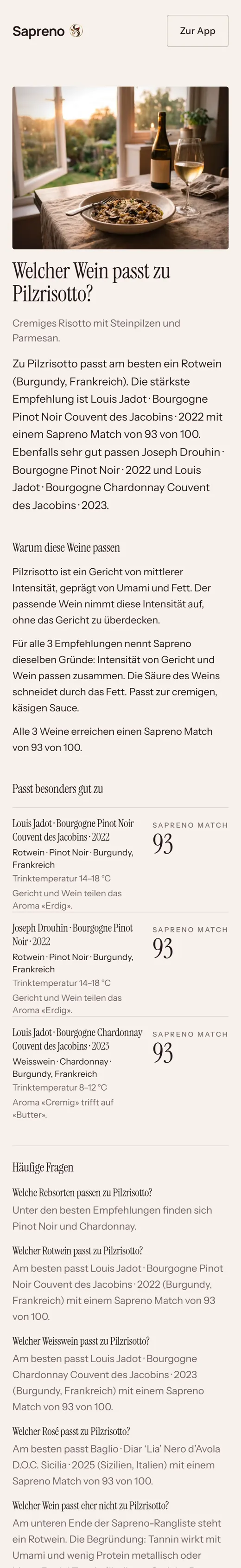 Sapreno – Pairing-Seite Pilzrisotto